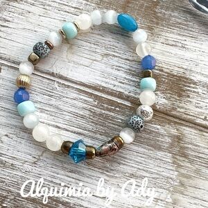 6mm Selenite beaded handmade  bracelet /fall creamy white accessories